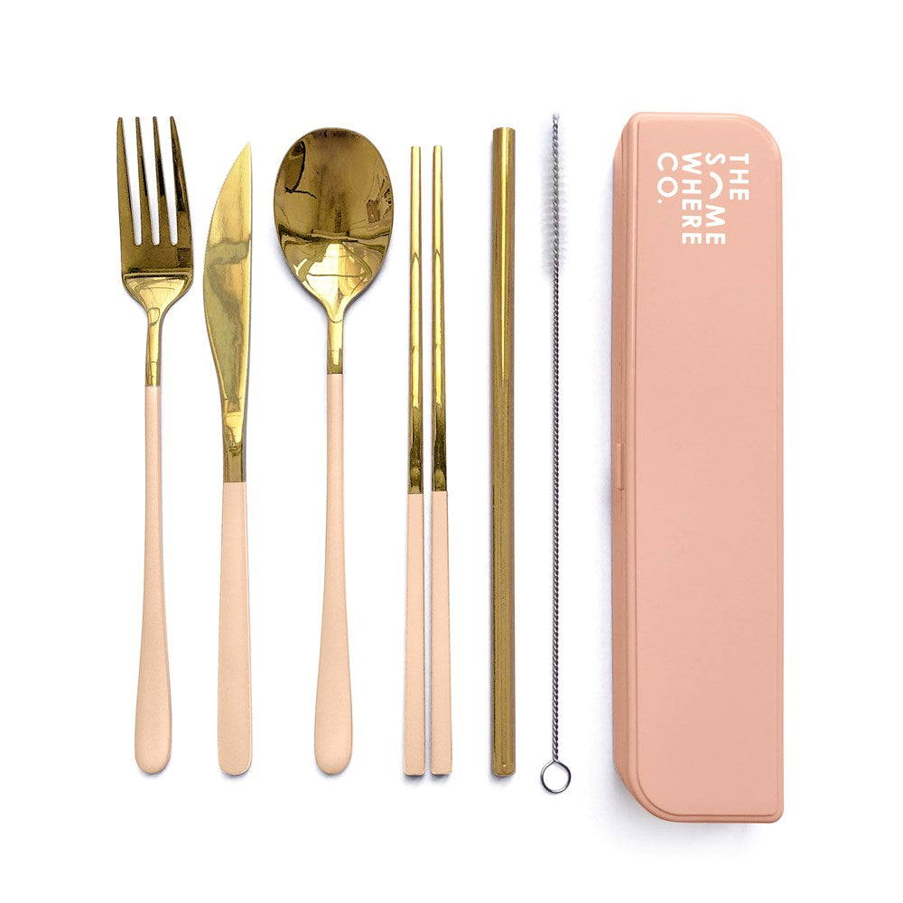 Take Me Away Cutlery Kit - Gold with  Blush Handle