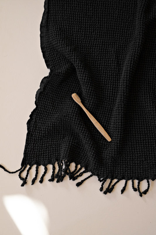 Waffle Turkish Towel - Black | Miss April