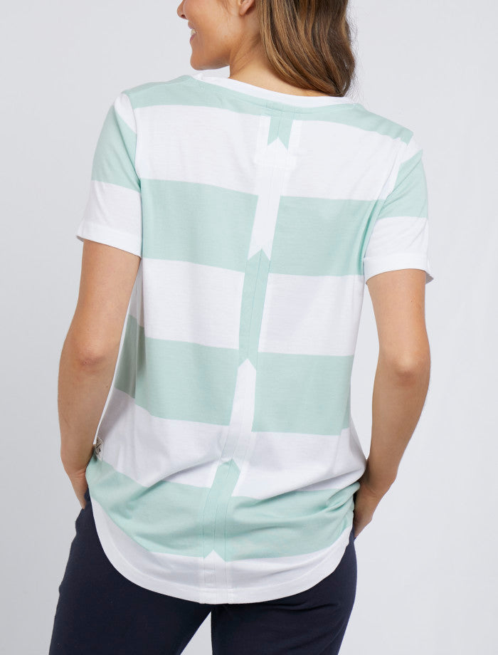 Moss & White Stripe Block Short Sleeve Top