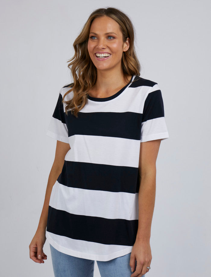 Block Navy & White Stripe Short Sleeve Top