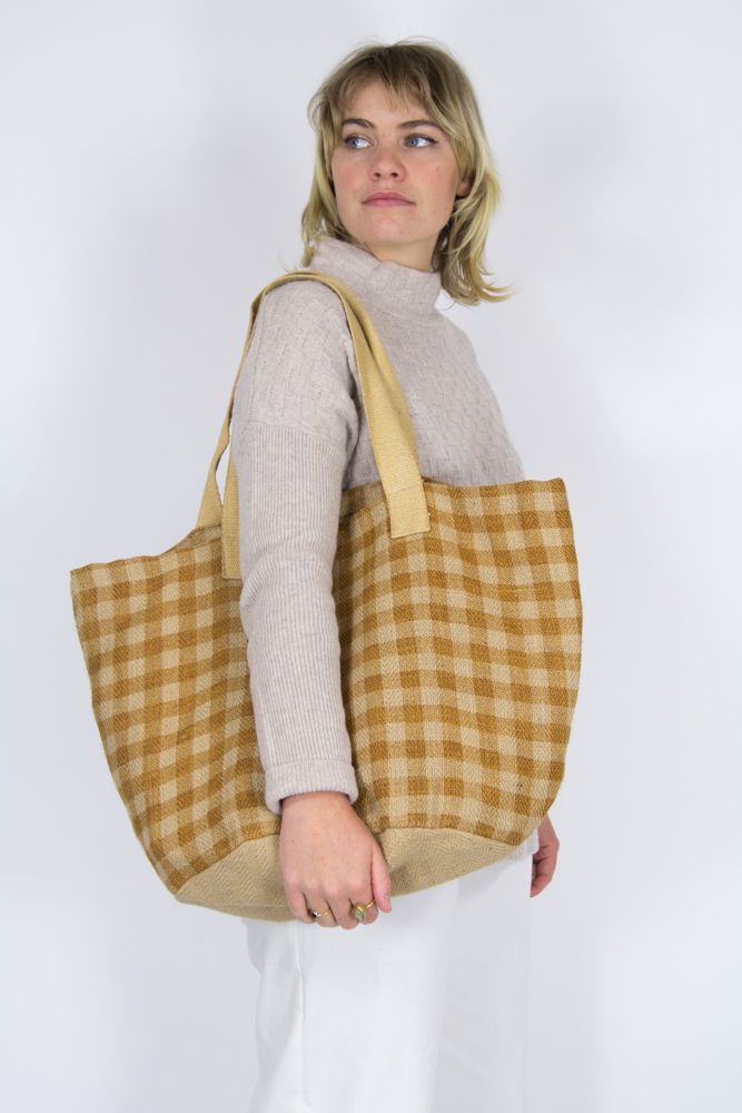 Gingham Jute Shoppers