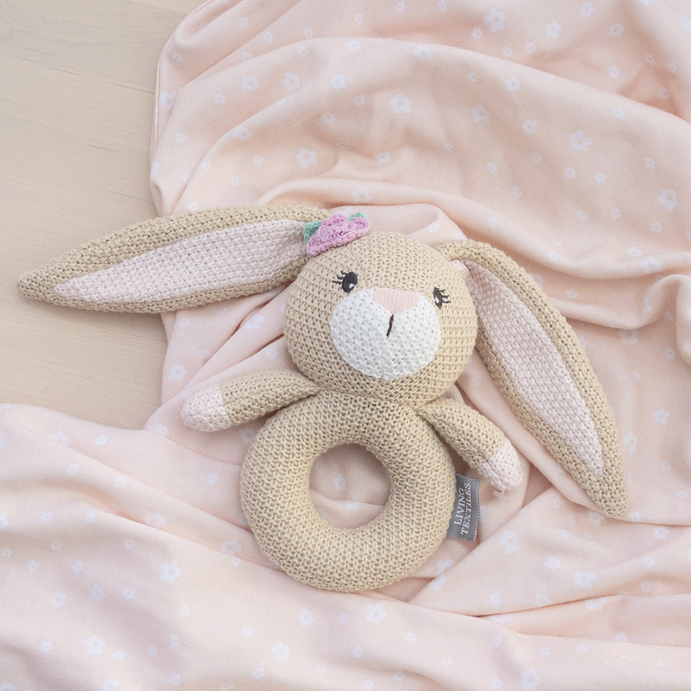 Jersey Swaddle & Rattle - Floral/Bunny