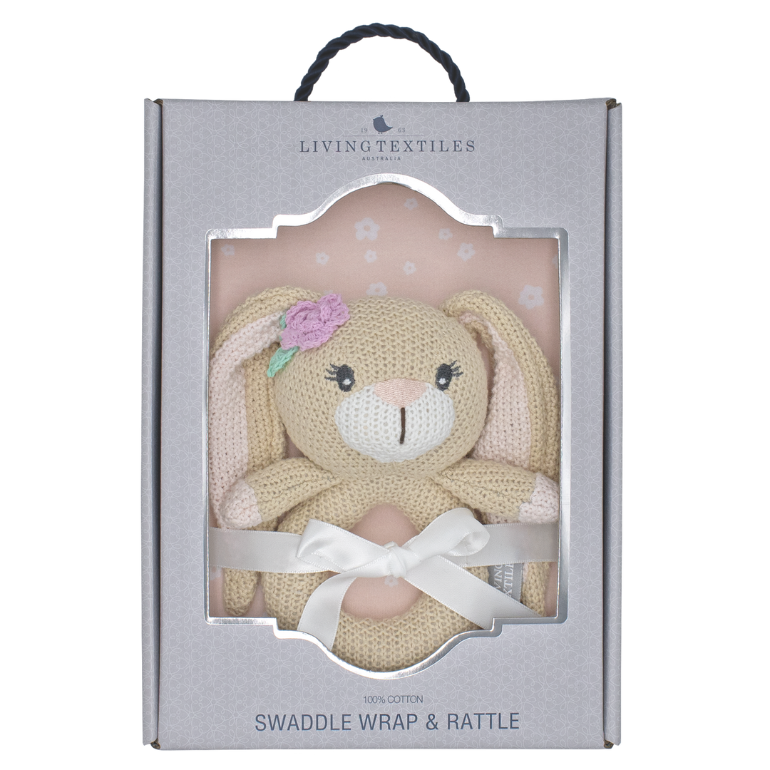 Jersey Swaddle & Rattle - Floral/Bunny