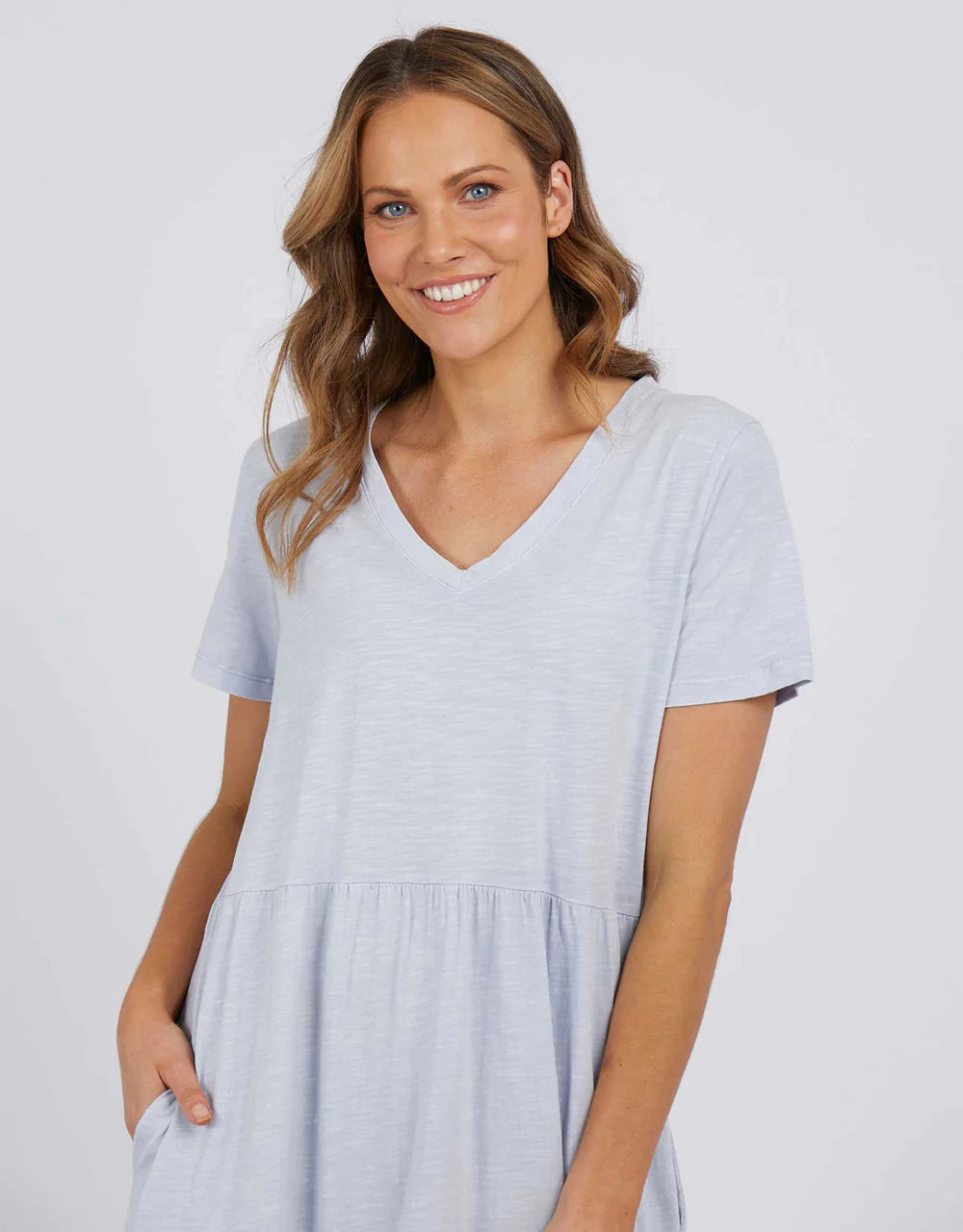 Gigi Cloud Blue Tiered Midi Dress