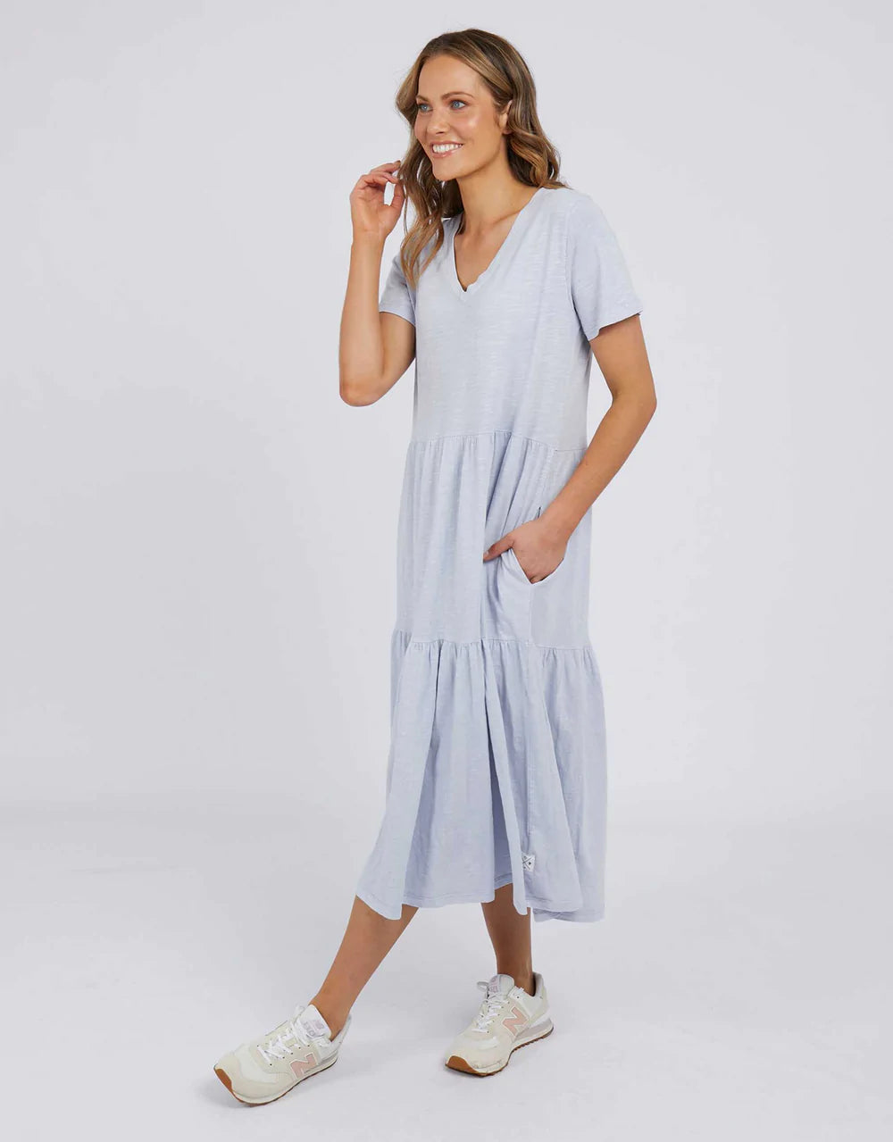 Gigi Cloud Blue Tiered Midi Dress
